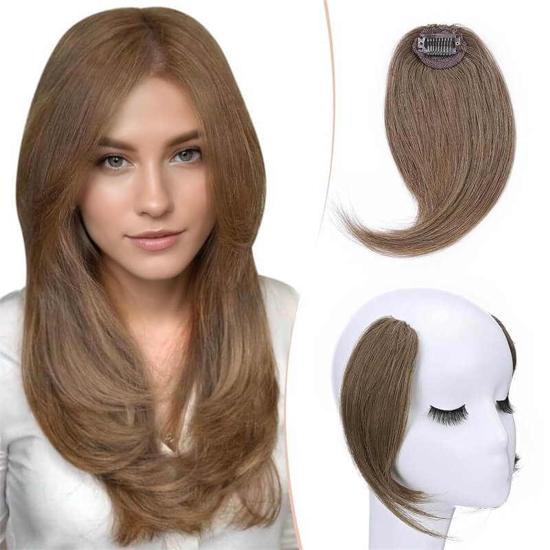 Human Hair Clip In Long Side Bangs 2 Pcs Natural Wave Fringe