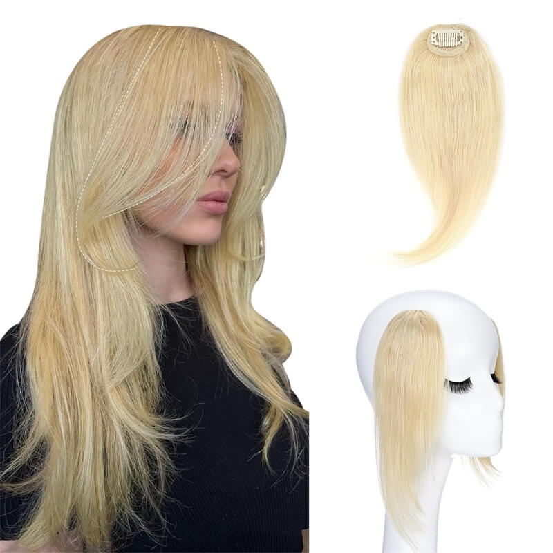 Human Hair Clip In Long Side Bangs 2 Pcs Natural Wave Fringe