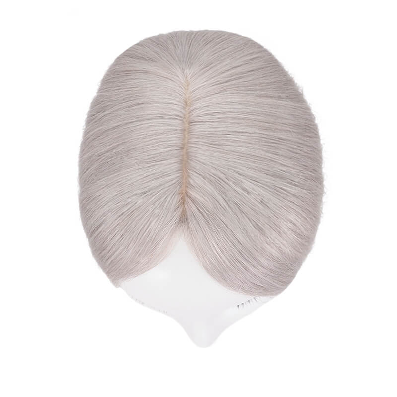 Silbergrauer Echthaar-Topper für dünner werdendes Haar, 13 x 15 cm, Seidenbasis
