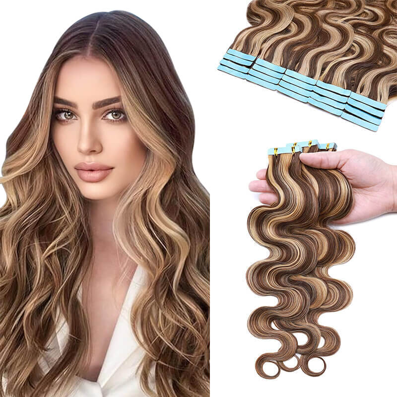 Highlight Tape In 20pcs Body Wave Human Hair Extensions E-LITCHI® Hair