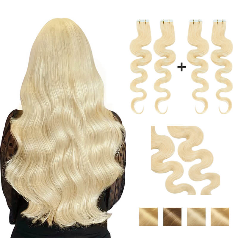 Blonde Wavy Tape Ins 2 Pack 40pcs Bundle For More Volume E-LITCHI® Hair
