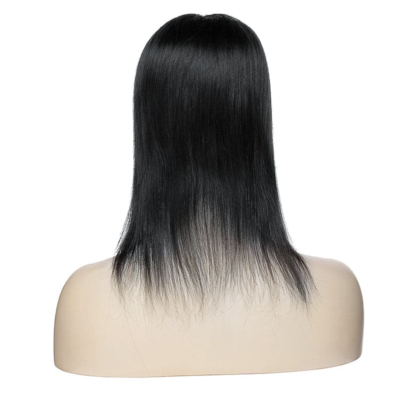 Jet Black Human Hair Topper With Bang For Women Thinning Crown 10*10cm Base E-LITCHI