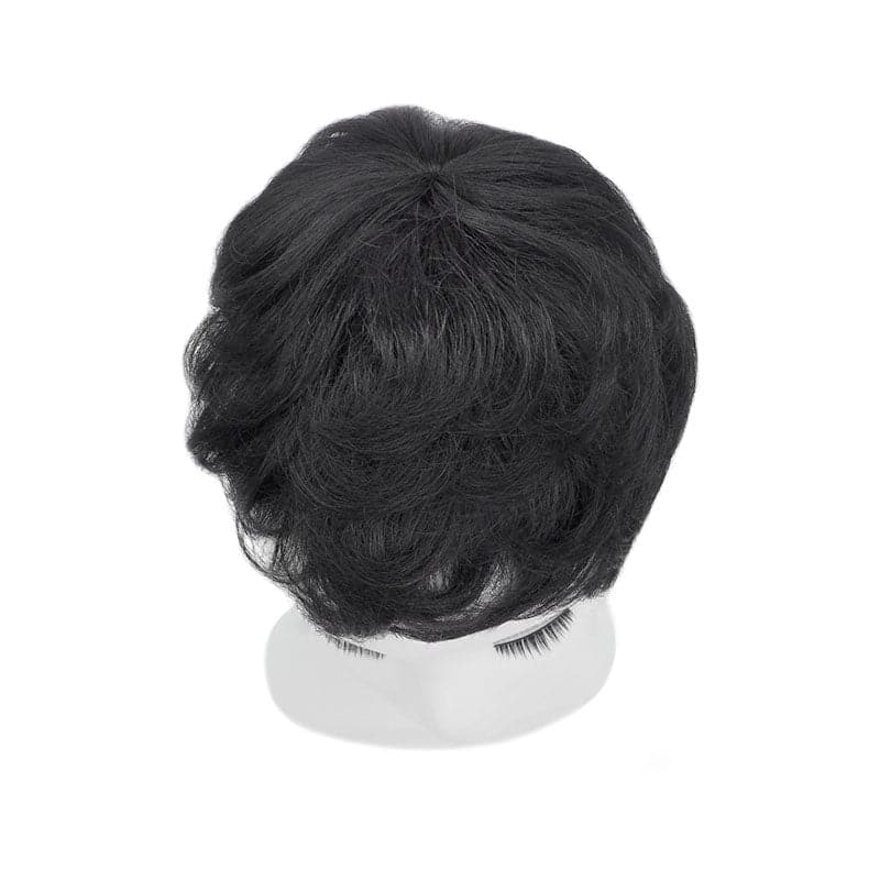 Human Hairpiece With Bangs For Women Short Hair 16*19cm Mono Base Topper Jet Black E-LITCHI Hair