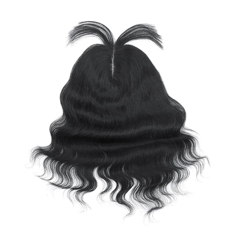 Wavy Human Hair Topper With Bangs For Thinning Hair Jet Black 13*15cm Silk Base E-LITCHI