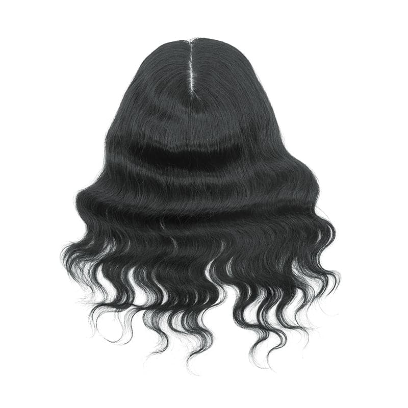 Wavy Human Hair Topper Jet Black 13*15cm Silk Base E-LITCHI