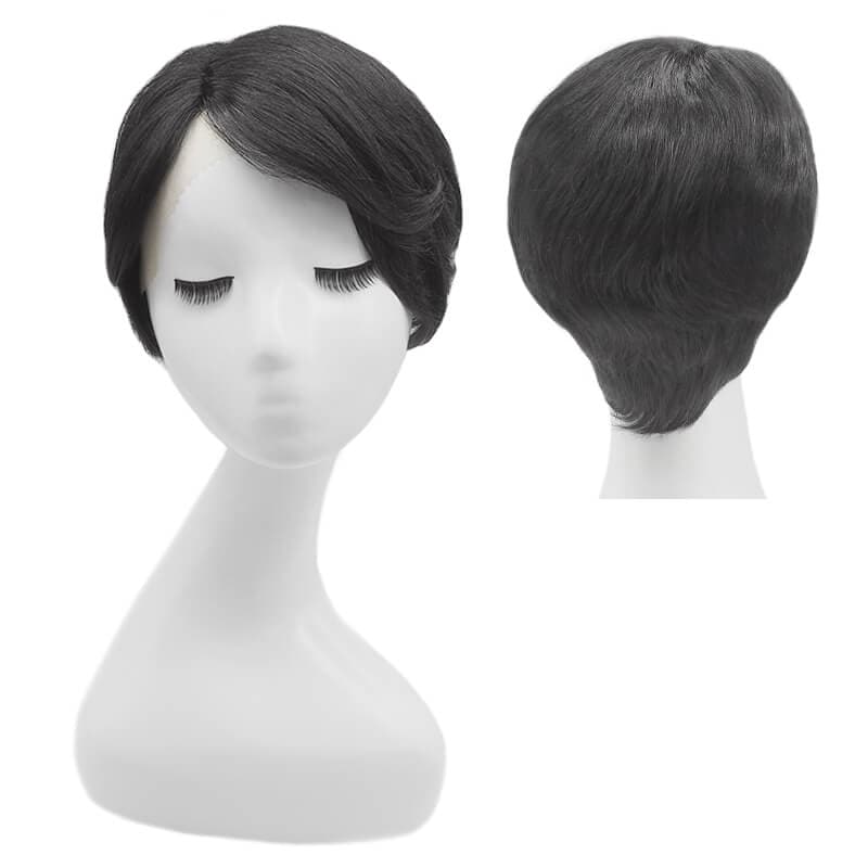 Human Hair Lace Front Side Parted Pixie Wig With Curls Jet Black
