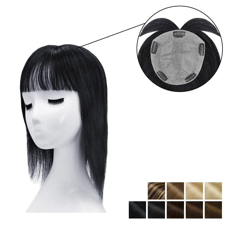 Human Hair Topper With Bangs 15*16cm Base All Shades E-LITCHI