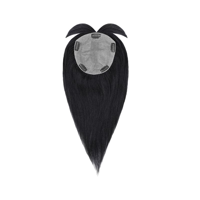 Human Hair Topper With Bangs Jet Black 15*16cm Base E-LITCHI