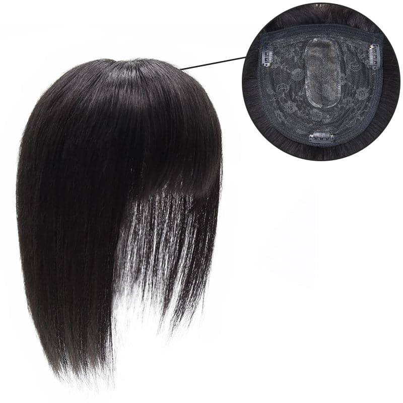 Black 15*15 Base Human Hair Topper With Bangs E-LITCHI