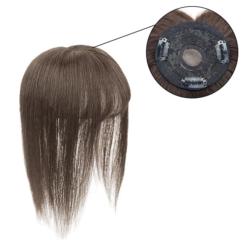 Dark Brown Human Hair Topper With Bang For Women Thinning Crown 10*10cm Base E-LITCHI