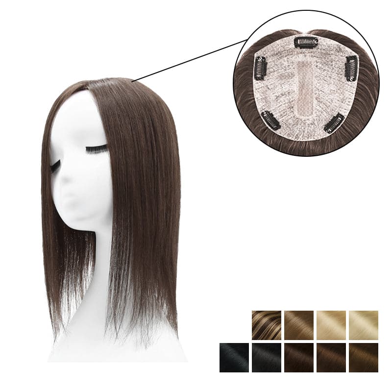 Human Hair Topper With Bangs 15*16cm Base All Shades E-LITCHI