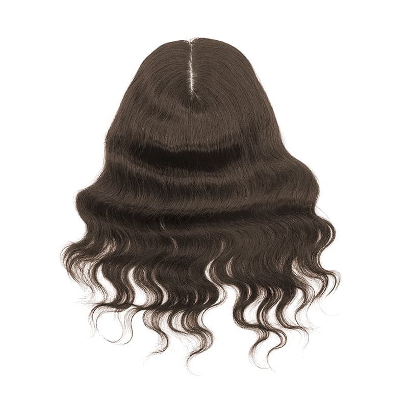 Wavy Human Hair Topper Dark Brown 13*15cm Silk Base E-LITCHI