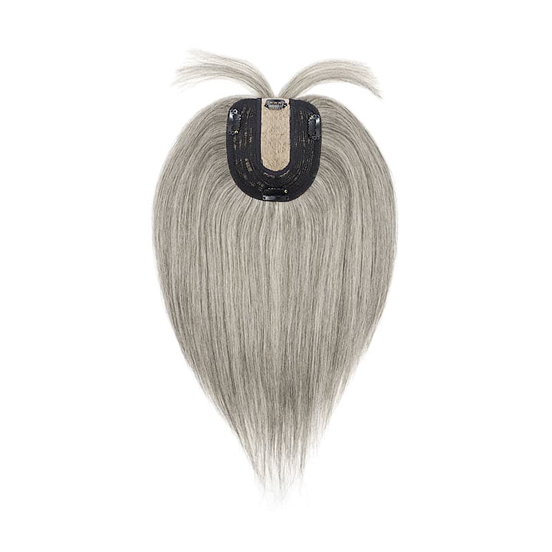 Susan ︳Human Hair Topper with Bangs For Thinning Crown 10*12cm Silk Base Mixed Grey E-LITCHI Hair