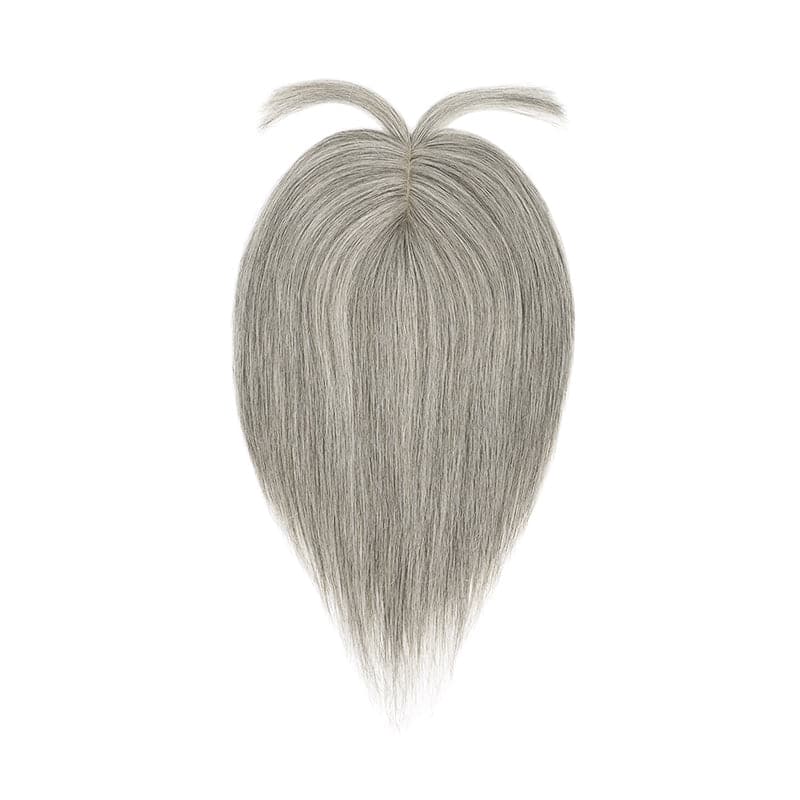 Susan ︳Human Hair Topper with Bangs For Thinning Crown 10*12cm Silk Base Mixed Grey E-LITCHI Hair