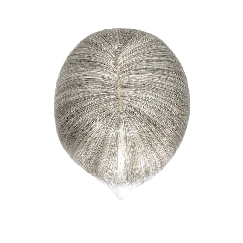 Susan ︳Human Hair Topper with Bangs For Thinning Crown 10*12cm Silk Base Mixed Grey E-LITCHI Hair