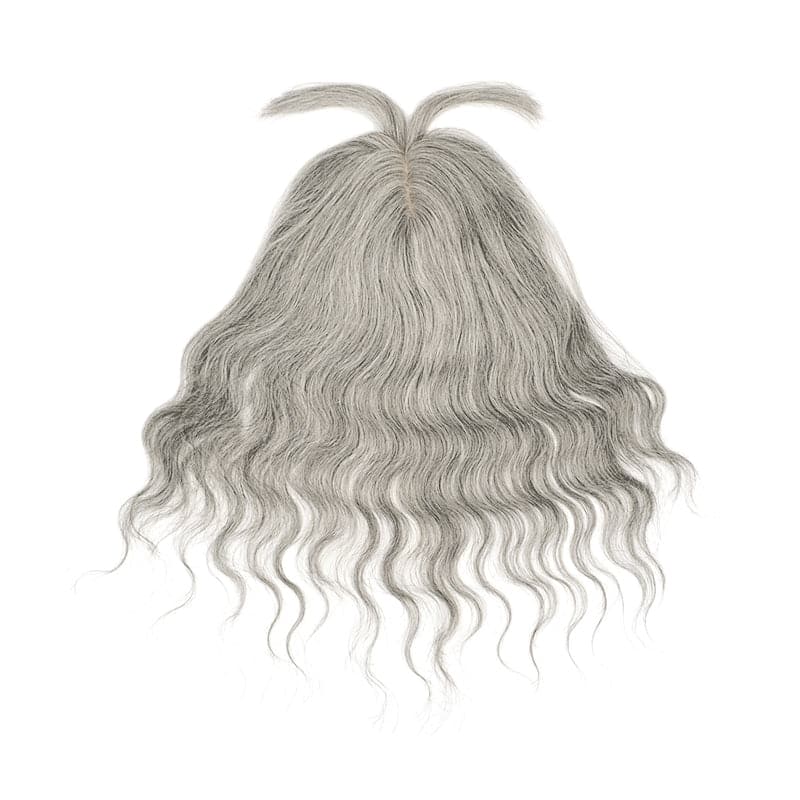 Susan ︳Wavy Mixed Grey Human Hair Topper With Bangs For Women Thinning Crown 10*12cm Silk Based E-LITCHI Hair