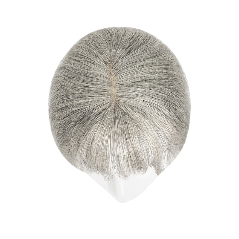 Susan ︳Wavy Mixed Grey Human Hair Topper With Bangs For Women Thinning Crown 10*12cm Silk Based E-LITCHI Hair