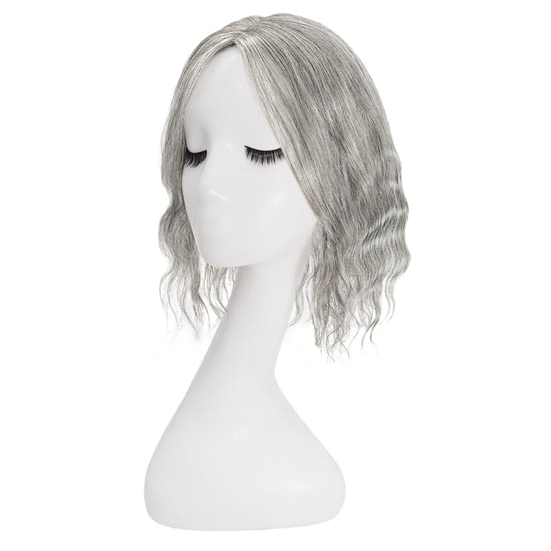 Susan ︳Wavy Mixed Grey Human Hair Topper For Women Thinning Crown 10*12cm Silk Base E-LITCHI
