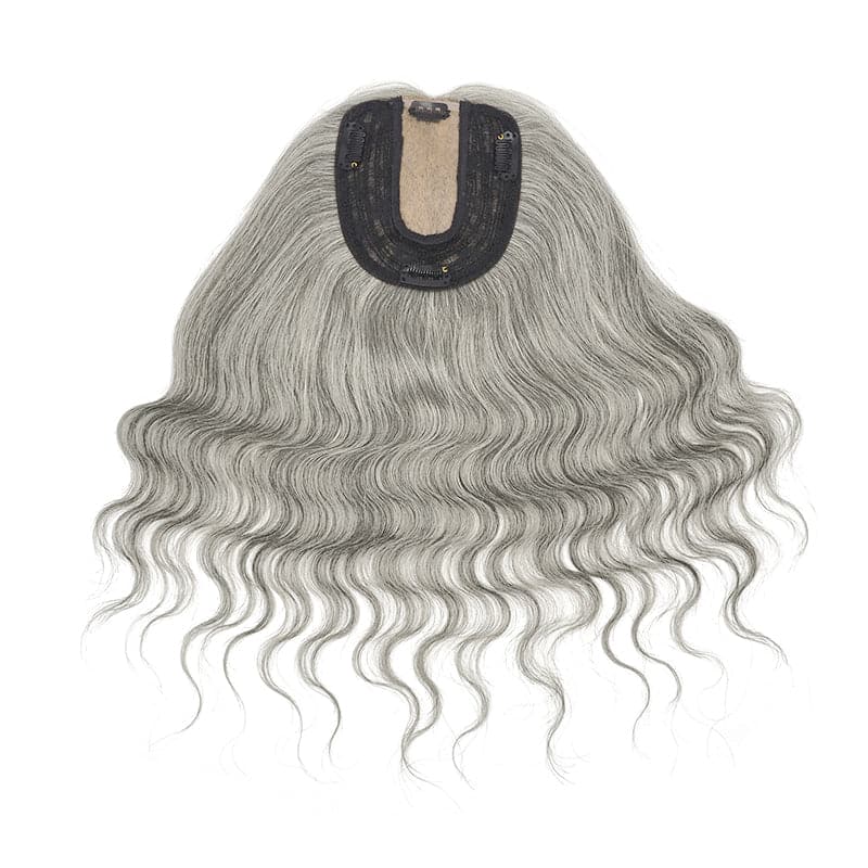 Susan ︳Wavy Mixed Grey Human Hair Topper For Women Thinning Crown 10*12cm Silk Base E-LITCHI