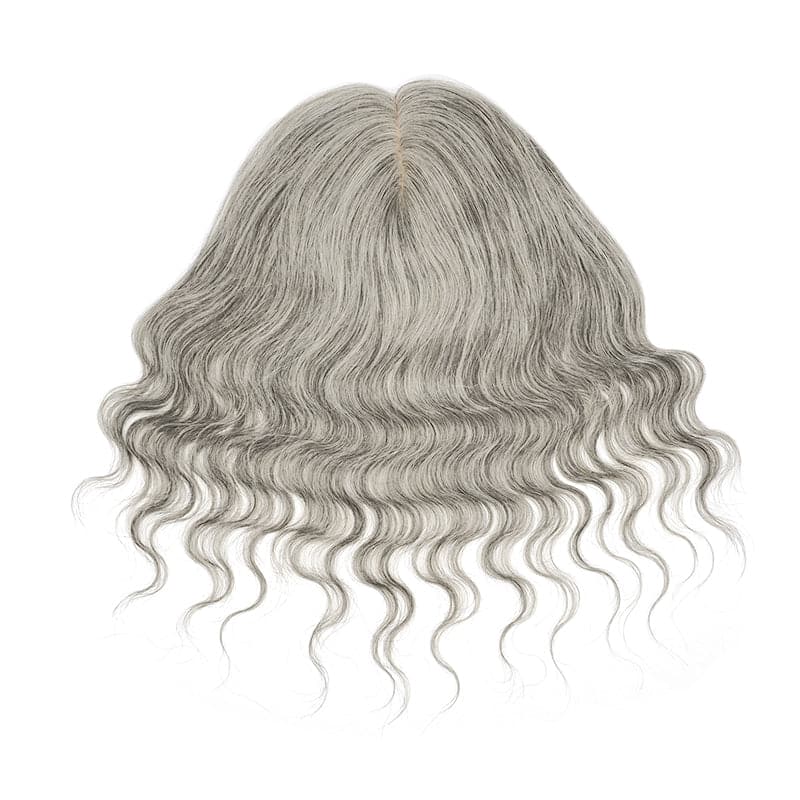 Susan ︳Wavy Mixed Grey Human Hair Topper For Women Thinning Crown 10*12cm Silk Base E-LITCHI