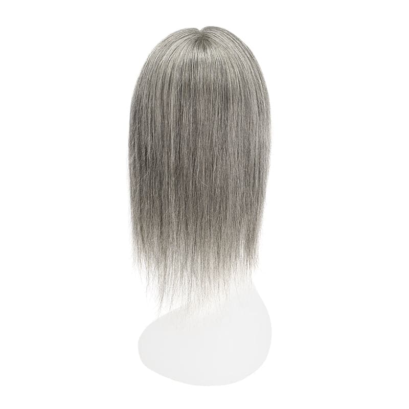 Susan ︳Human Hair Topper with Bangs For Thinning Crown 10*12cm Silk Base Mixed Grey E-LITCHI Hair