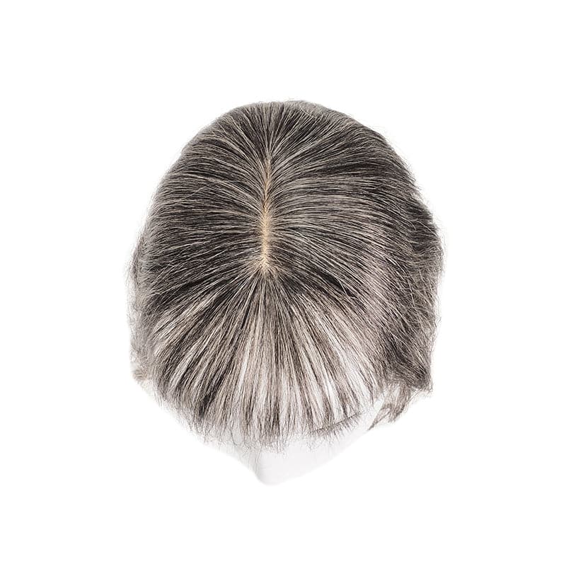 Susan ︳Wavy Mixed Grey Human Hair Topper With Bangs For Women Thinning Crown 10*12cm Silk Base E-LITCHI