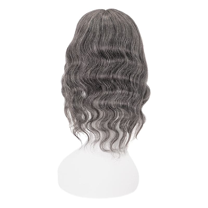 Susan ︳Wavy Mixed Grey Human Hair Topper With Bangs For Women Thinning Crown 10*12cm Silk Base E-LITCHI