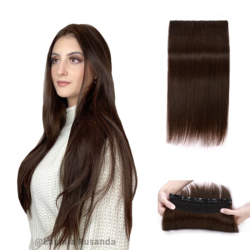 Brown Clip In Human Hair Extensions Natural Straight Single Weft Full Volume E-LITCHI® Hair