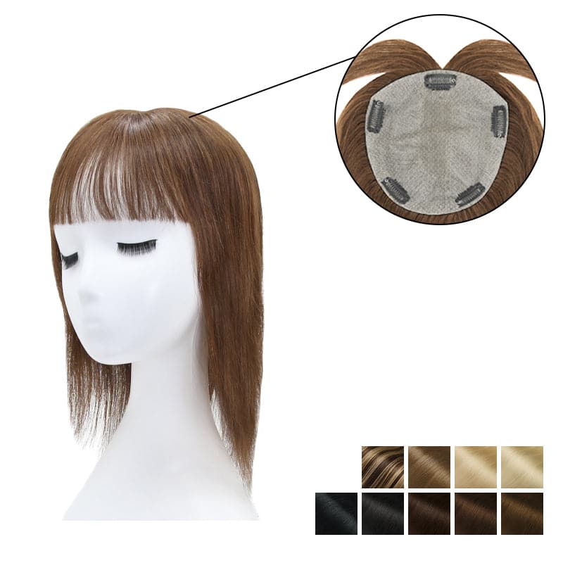 Human Hair Topper With Bangs 15*16cm Base All Shades E-LITCHI