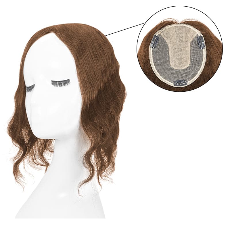 Wavy Human Hair Topper Medium Brown 13*15cm Silk Base E-LITCHI