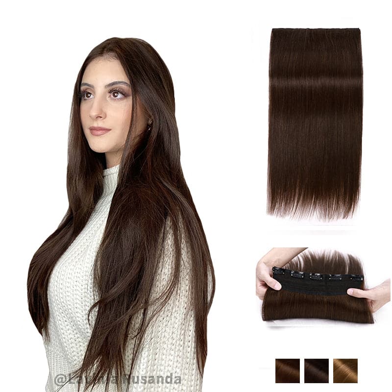 Brown Clip In Human Hair Extensions Natural Straight Single Weft Full Volume E-LITCHI® Hair