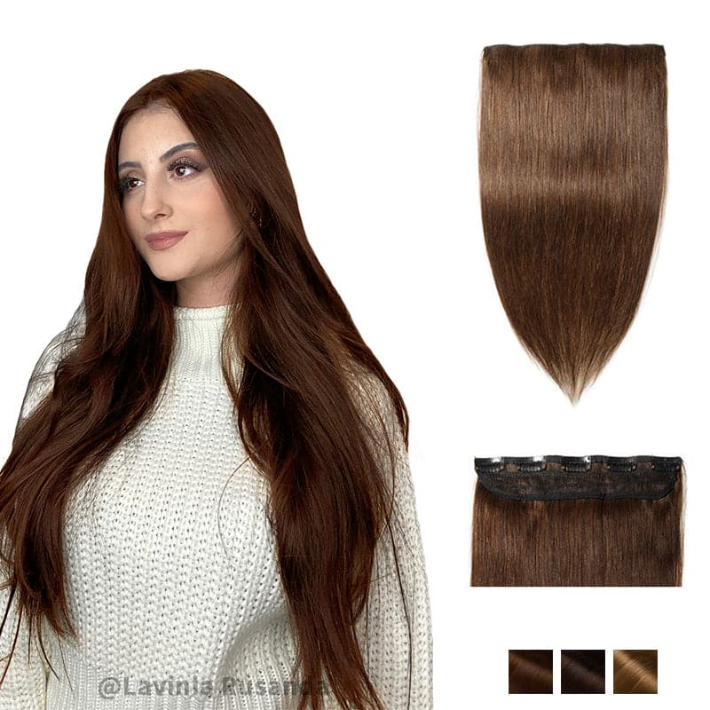Brown Clip In Human Hair Extensions Natural Straight Single Weft Light Volume E-LITCHI® Hair