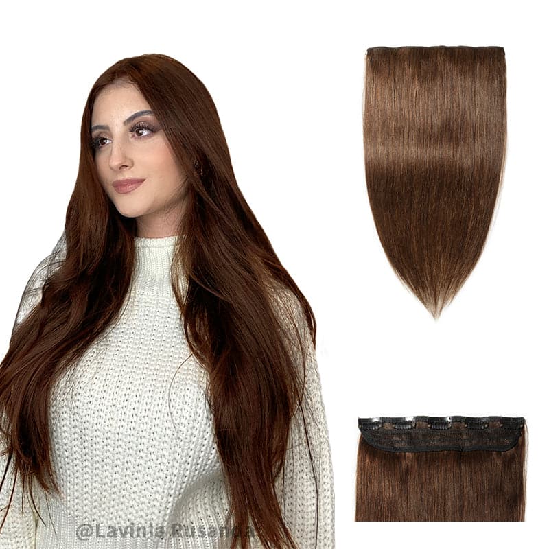 Brown Clip In Human Hair Extensions Natural Straight Single Weft Light Volume E-LITCHI® Hair
