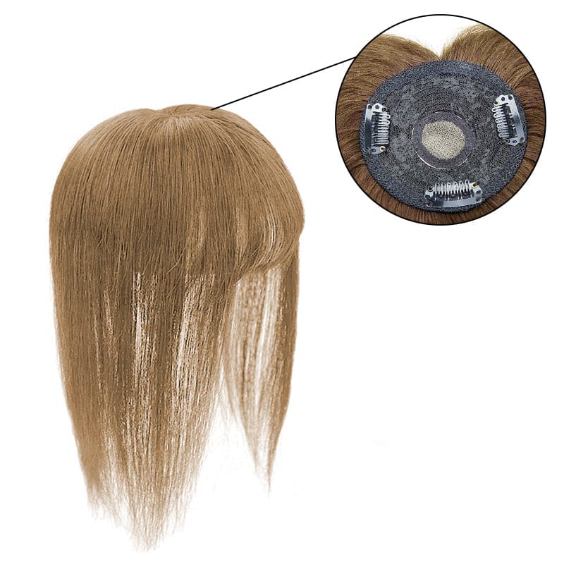 Light Brown Human Hair Topper With Bang For Women Thinning Crown 10*10cm Base E-LITCHI