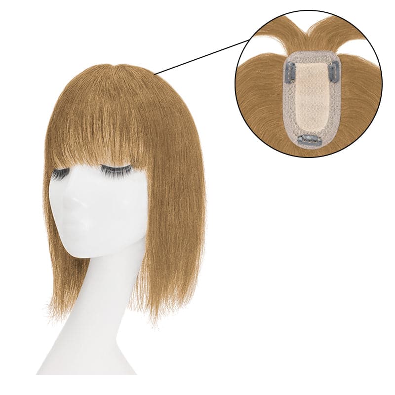 Light Brown Human Hair Topper With Bangs For Women Thinning Crown 7*13cm Base E-LITCHI Hair