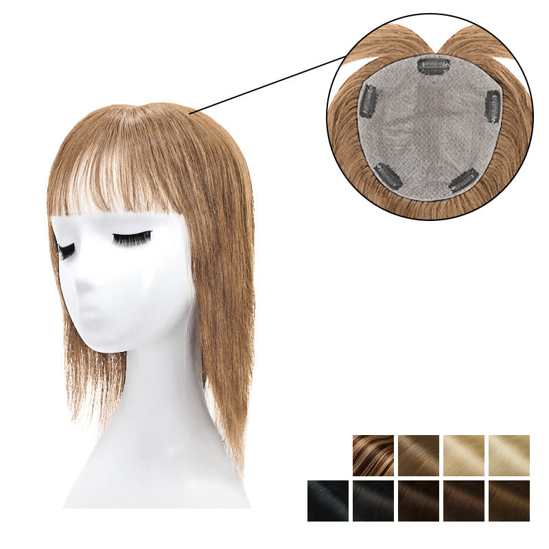 Human Hair Topper With Bangs 15*16cm Base All Shades E-LITCHI