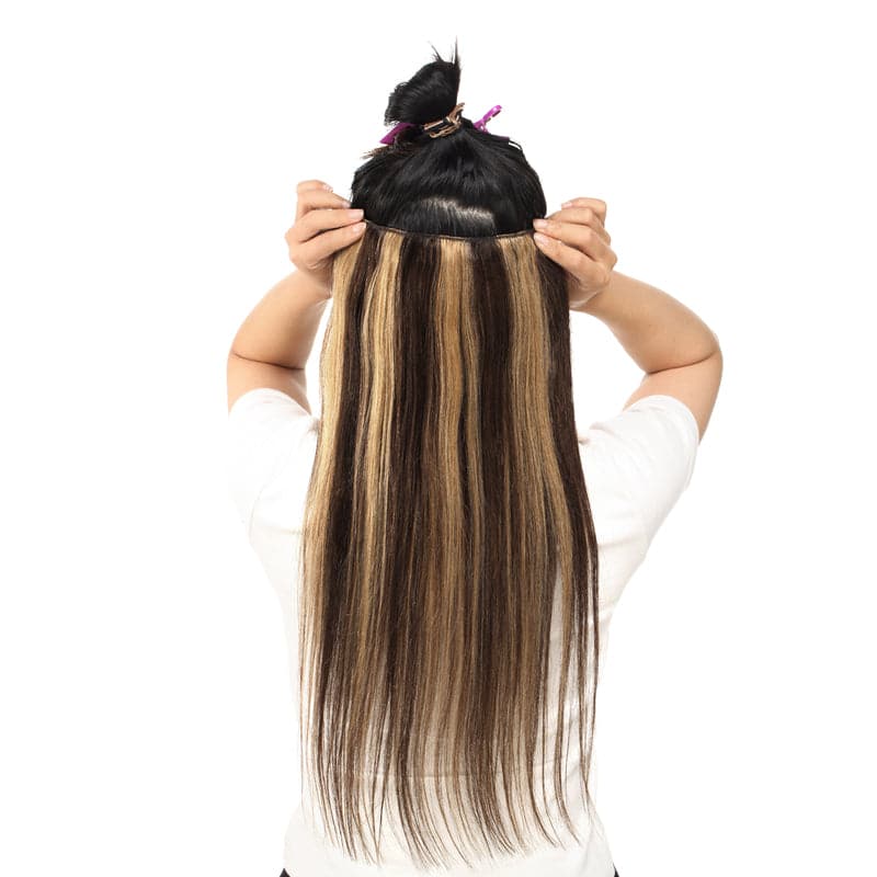 Blonde Highlights Clip In Human Hair Extensions Natural Straight Single Weft Full Volume E-LITCHI® Hair