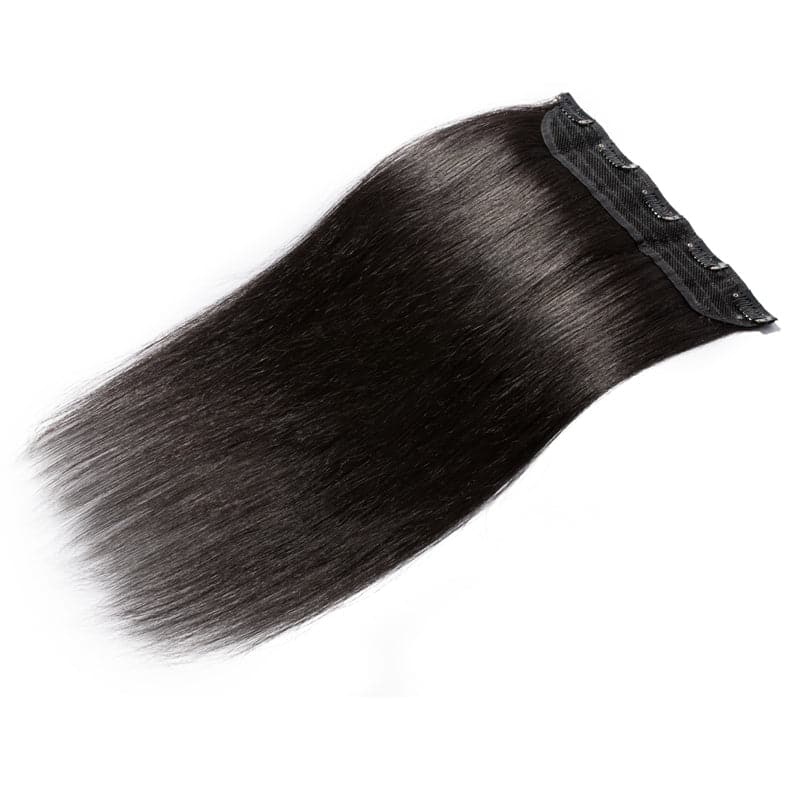 Black Clip In Human Hair Extensions Natural Straight Single Weft Light Volume E-LITCHI® Hair