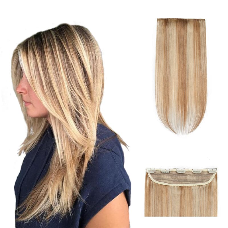 Caramel Highlights Clip In Human Hair Extensions Natural Straight Single Weft Full Volume E-LITCHI® Hair