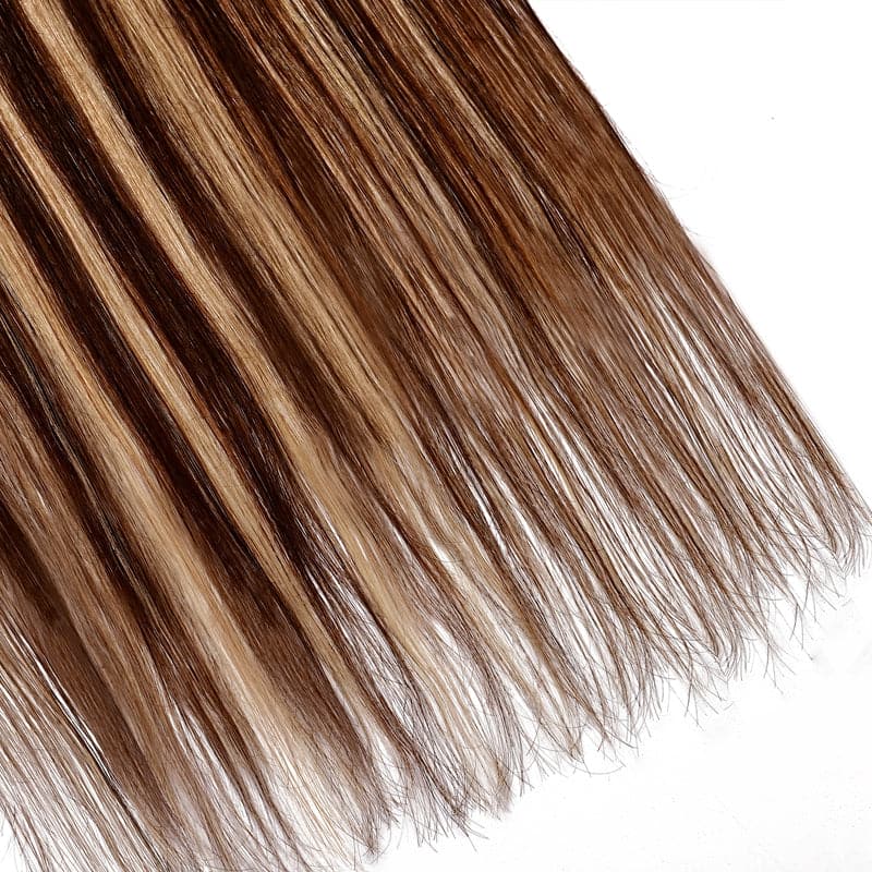 Caramel Highlights Clip In Human Hair Extensions Single Weft Light Volume E-LITCHI® Hair