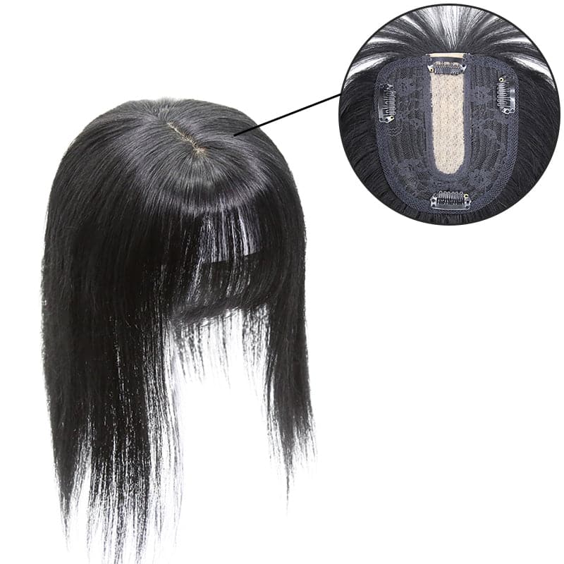 Susan ︳Natural Black Human Hair Topper With Bang For Women Thinning Crown 10*12cm Base E-LITCHI