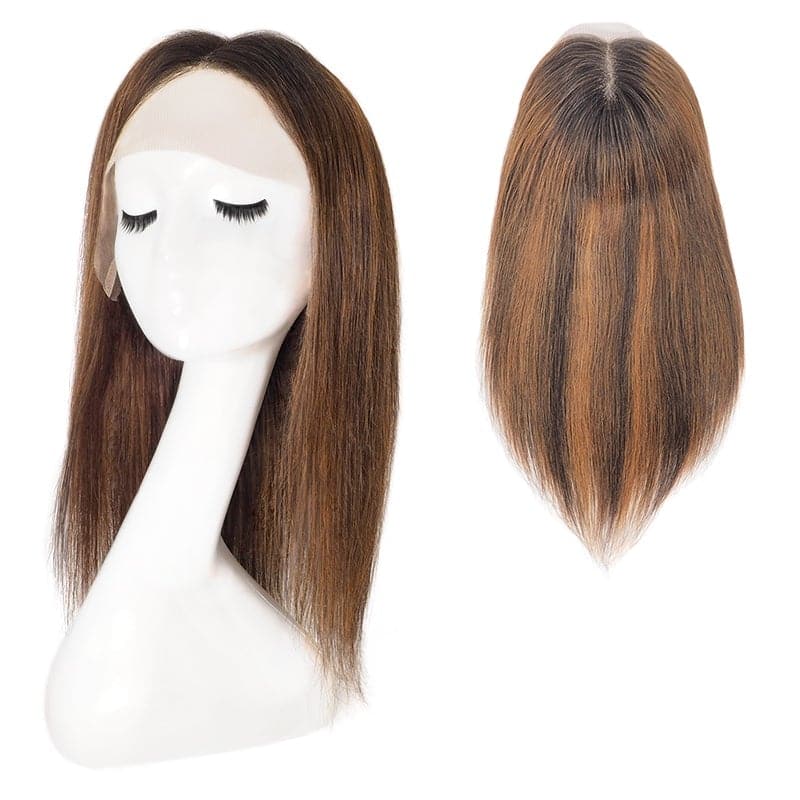 Lace Front Human Hair 13x4 Long Wigs Straight Black Ombre Mix Brown Middle Part E-LITCHI Hair