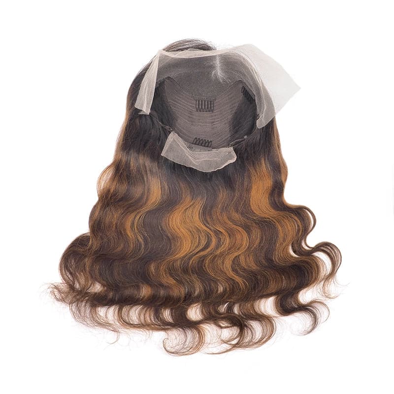 Lace Front 13x4 Human Hair Long Wigs Wavy Black Ombre Mix Brown Side Part E-LITCHI Hair