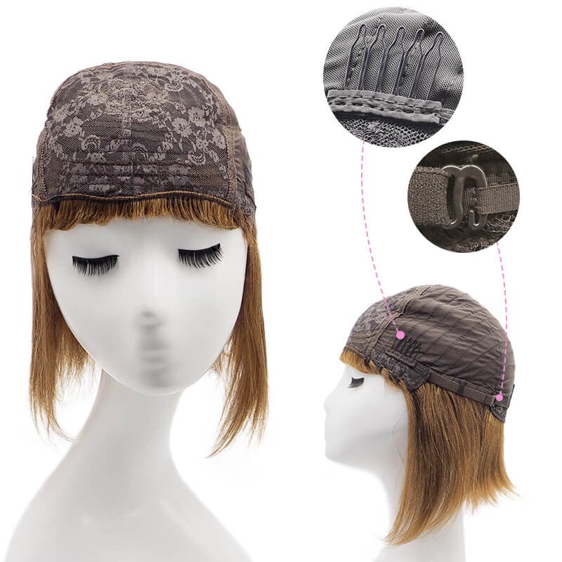 Perruques Bob Cheveux Humains Avec Frange Capless Noir Naturel Ombre Auburn Clair