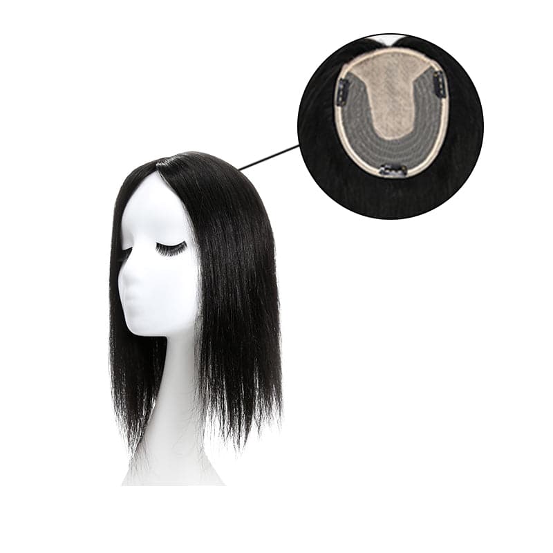 Human Hair Topper For Thinning Hair Natural Black 13*15cm Silk Base E-LITCHI