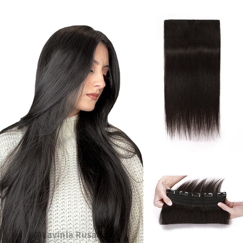 Black Clip In Human Hair Extensions Natural Straight Single Weft Full Volume E-LITCHI® Hair
