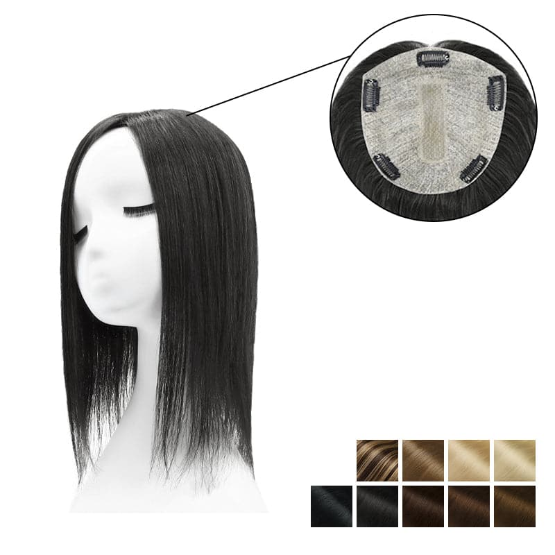 Human Hair Topper With Bangs 15*16cm Base All Shades E-LITCHI