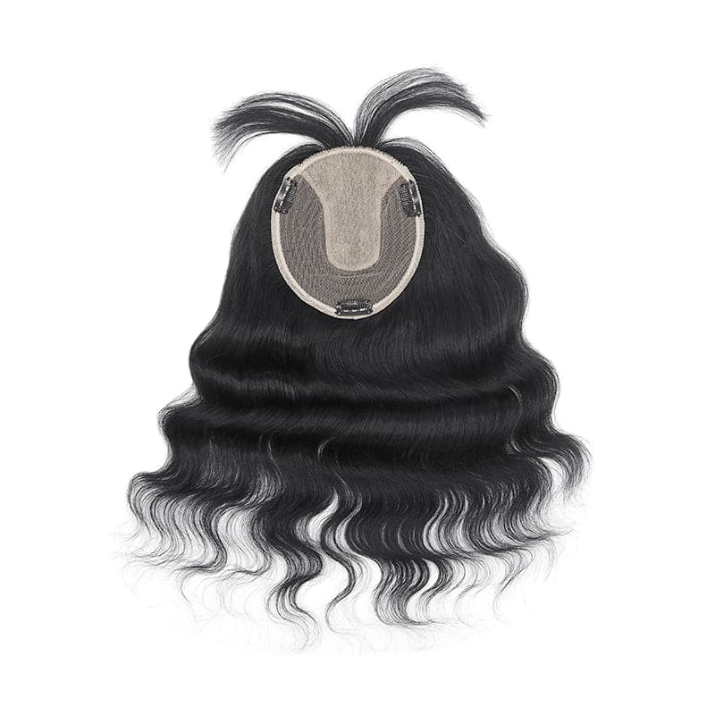 Black Natural Topper | Black Straight Silk Base Topper | E-LITCHI Hair
