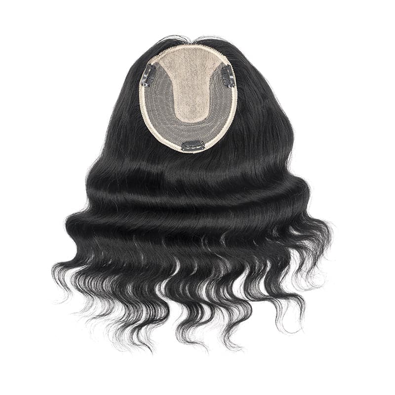 Wavy Human Hair Topper Natural Black 13*15cm Silk Base E-LITCHI