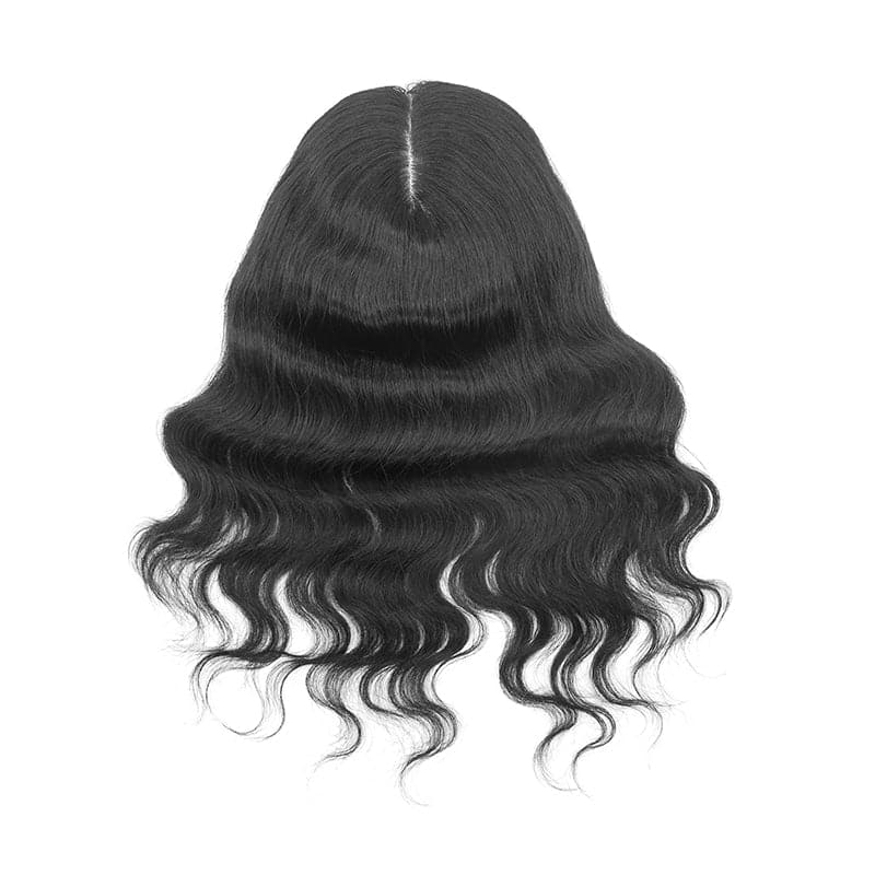 Wavy Human Hair Topper Natural Black 13*15cm Silk Base E-LITCHI